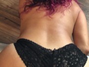 MILF doggy style dildo POV, masturbating in black lace panties 8/16