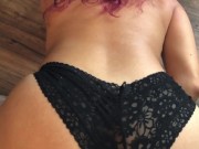 MILF doggy style dildo POV, masturbating in black lace panties 9/16