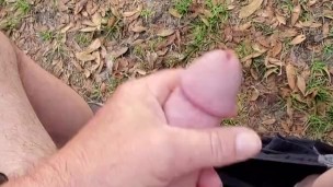 Just a tease of me stroking my cock in public