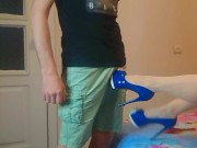 Footjob. Beautiful model fucks my dick with her sexy legs in shoes and stockings 2/16