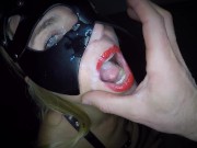 Dutch masked blode babe facial cum swallow
