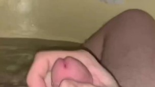 Playing with big dick in tub 