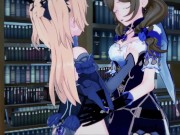 Lisa fucking Fischl with a strapon in the library - Genshin Impact Hentai. 1/16
