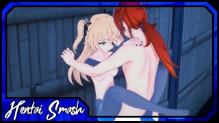 Fischl titty трахает Dulic, трахает об стену - Genshin Impact Hentai.