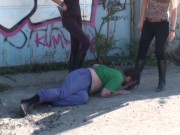 cruel melady and cindy train slave joschi public clean their boots 6/16