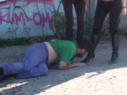 cruel melady and cindy train slave joschi public clean their boots 9/16