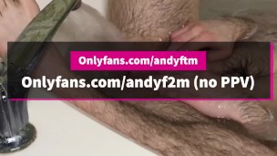FTM Transman Edges Pussy With Bathtub Faucet 