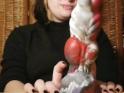 Wanna see all my sex toys? Tattooed goth babe shows off all her dildos