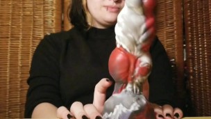 Wanna see all my sex toys? Tattooed goth babe shows off all her dildos
