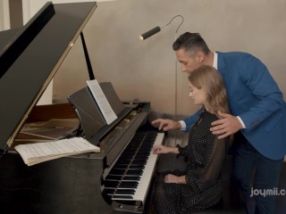 Petite blonde music student seduced by her piano teacher