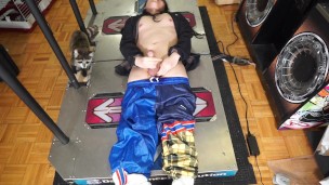 Horny nerd cums on Dance Dance Revolution Cabinet in colorful pants