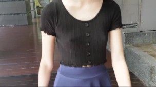 Mall Walkway - Black Crop Top & Blue Skater Skirt - Moriya Exhibit