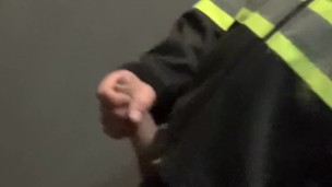 Construction worker caught jerking in elevator
