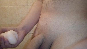 Flashlight jerk off and creampie