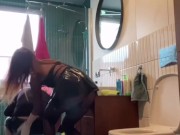 Ass stretching for sissy maid in bathroom 8/16