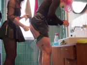Ass stretching for sissy maid in bathroom 9/16