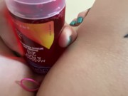 I used my bottle of lube to fuck my wet pussy with a vibrator in my ass