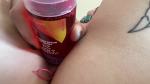 I used my bottle of lube to fuck my wet pussy with a vibrator in my ass