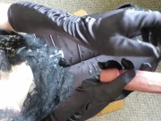 Cummybush HELPING HAND CUM - gloved milf gives cfnm handjob- sticky jizz shoots all over her clothes 11/16