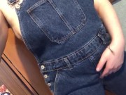 Wetting denim overalls and rubbing pussy 2/16