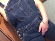 Wetting denim overalls and rubbing pussy 3/16