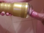 Fucking my Fleshlight in the shower cum everywhere
