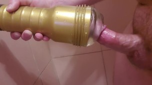 Fucking my Fleshlight in the shower cum everywhere