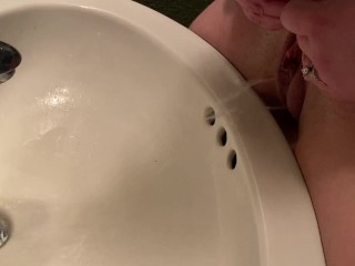 Wife pisses into sink in public restroom