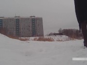 Winter street photoshoot in a fur coat on a naked body 14/16