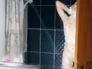 VOYEUR Wife during Shower PEE # Let's Spy and PEEP together ;) 1/16