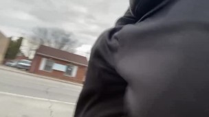 Stroking my bulge on busy street (I NEED a NASTY BITCH !) 