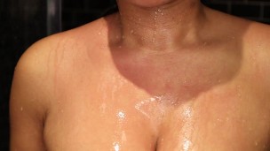 Horny Latina With Big Tits And Big Ass In The Shower Playing with Wet Pussy