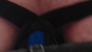 In Public bathroom riding dildo cock on toilet