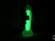 Cutie girl plays with candle wax and dildo glow in the dark and sucks dick in the bathroom 8/16