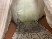 Peeing in panties inside a diaper 10/16