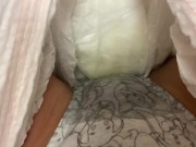Peeing in panties inside a diaper 11/16