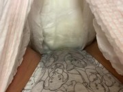Peeing in panties inside a diaper 9/16