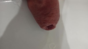 Extreme closeup, foreskin pissing