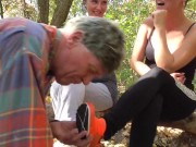 german brat girls humiliate old slave outdoor with sneakers 14/16