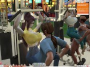 The Sims 4:6 people gym weightlifting machine training sex 4/16