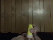 Using my new fleshlite in three different positions, licking myself while using it!