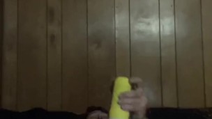 Using my new fleshlite in three different positions, licking myself while using it!