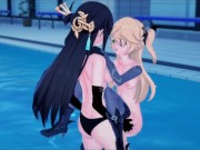 Beidou strapon fucks Fischl in the pool 12/16