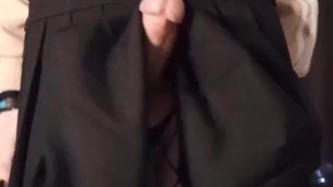 Sissy Femboy Schoolgirl Neko milking with a tail plug jerk off to cum