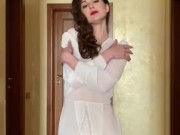 Sexy MILF brunette dancing striptease left alone at home 2/16