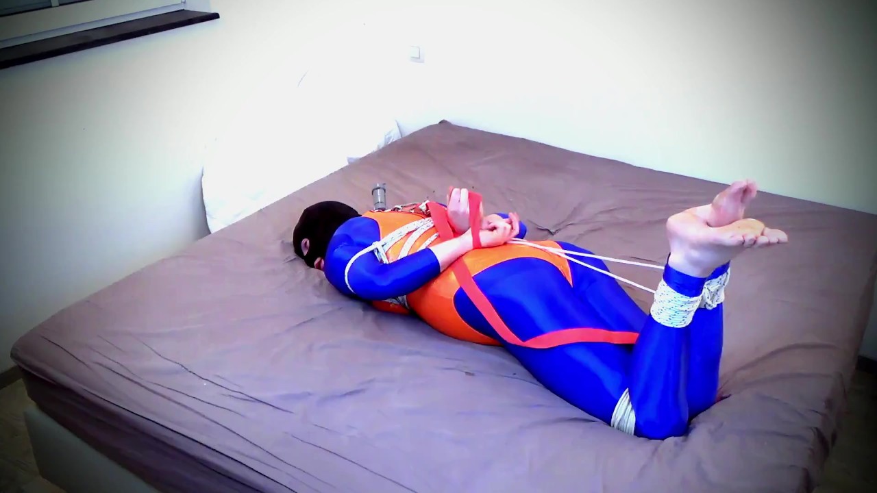 Self bondage hogtie fail in blue and orange - RedTube