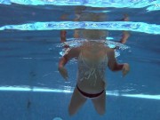 Chubby babe Puzan Bruhova swims naked in the pool 3/16