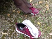 Sexy girl in stockings shows her legs and wears dress white socks feet foot fetish 10/16