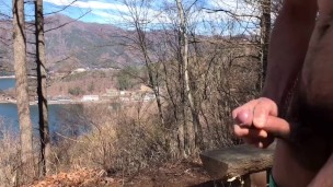 Public Masturbation in mountain in the lakeside - Hairy Asian