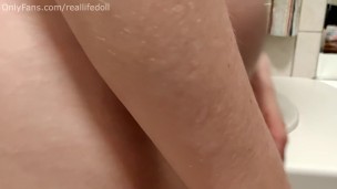 Peeing in the sink with creampied pussy